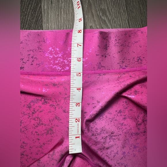 Terez Shiny Foil Workout Athleisure Mid Rise Leggings Pink Raspberry Size XS - Picture 10 of 11